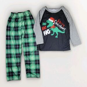 Holiday Jammies Longsleeve & Pants Unisex Kids 7T Dinosaur T Rex Christmas Plaid